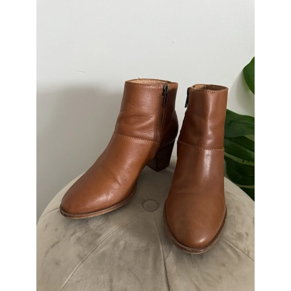 Madewell Womens Rosie Boots Size 8.5 Cognac Tan Leather Block Heel Ankle Booties